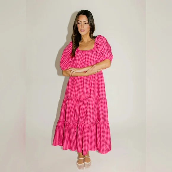 ZOCO EXCLUSIVE Daymaker Dress Pink Gingham Maxi Dress Size S - Picture 2 of 14